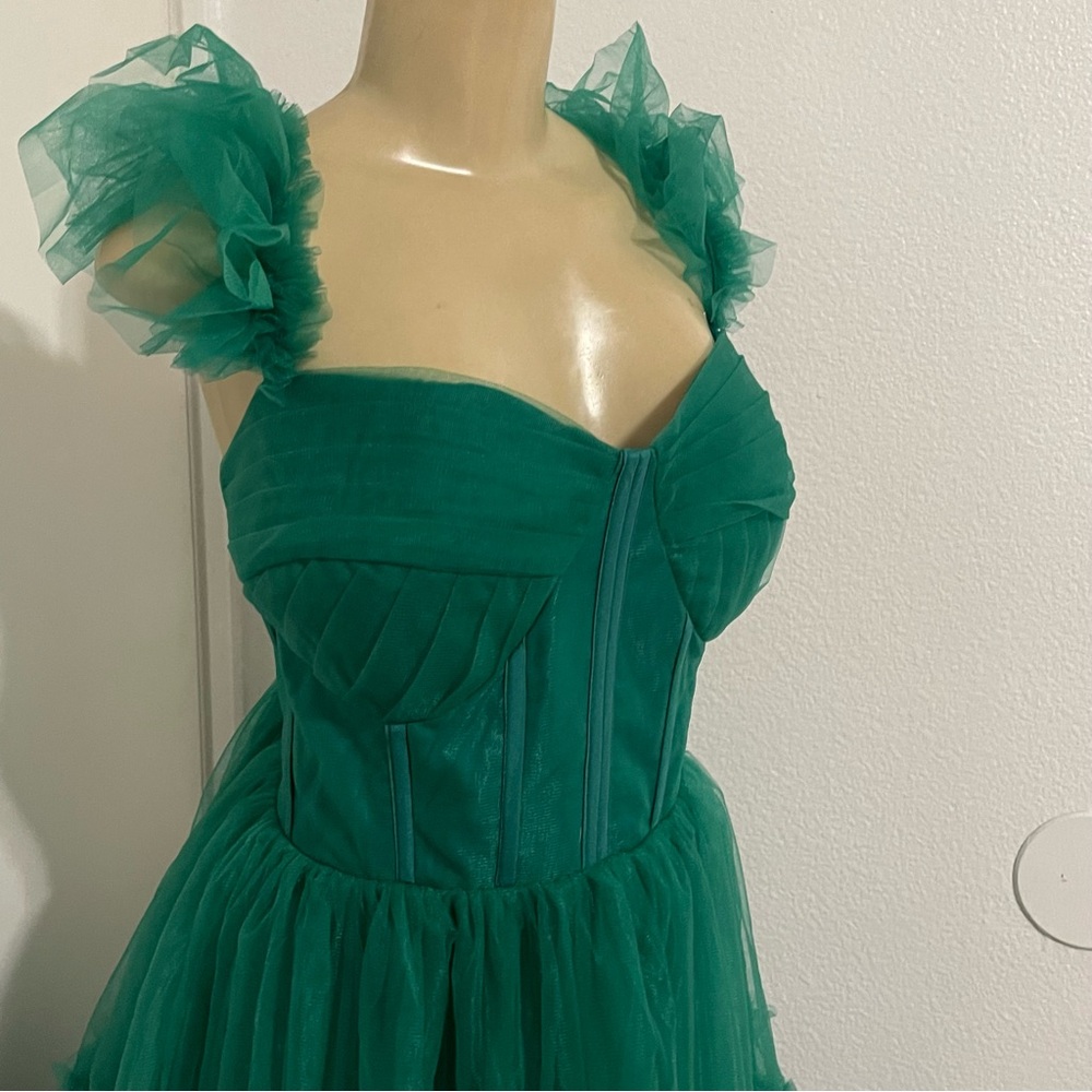 Ava Gowns tiered chiffon corset party dress bridesmaid prom homecoming green L - Picture 10 of 11